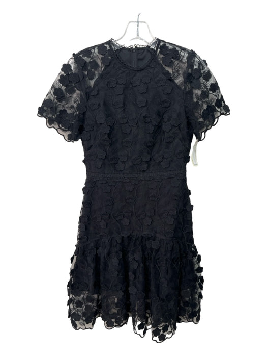 Shoshanna Size 0 Black Polyester Short Sleeve Floral Lace Tiered Dress Black / 0