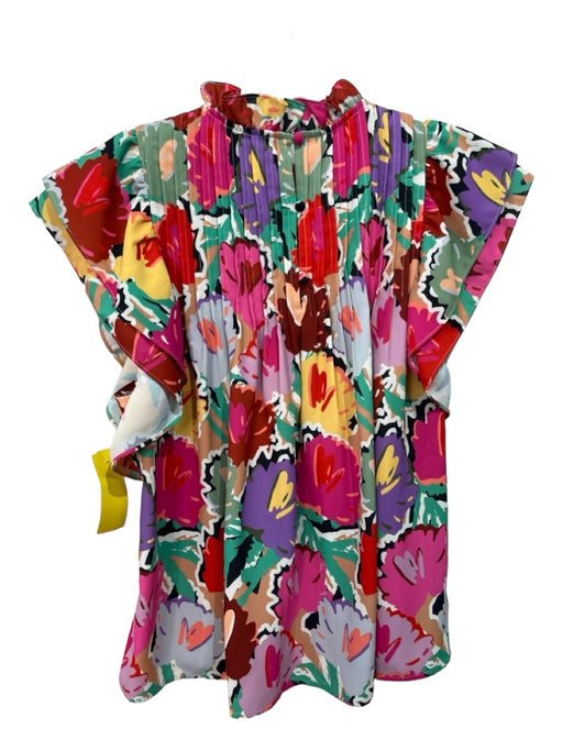 CROSBY by Mollie Burch Size XXS Pink & Multi Polyester Ruffle Cap Sleeve Top Pink & Multi / XXS