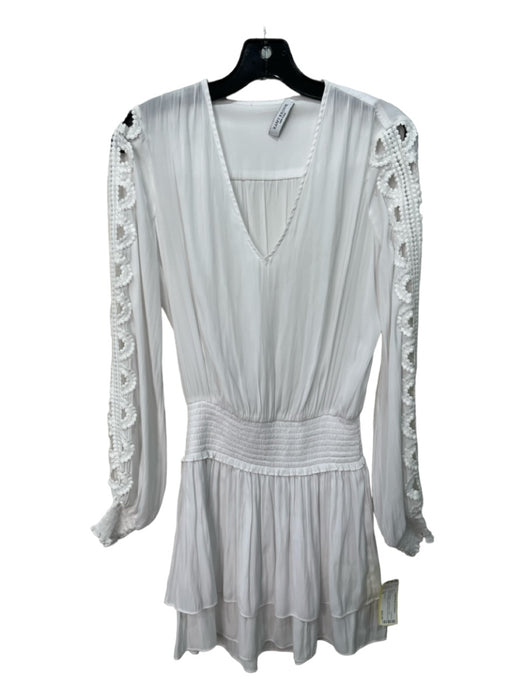 Ramy Brook Size XS White Polyester Long Sleeve Lace Detail Smocked Waist Dress White / XS