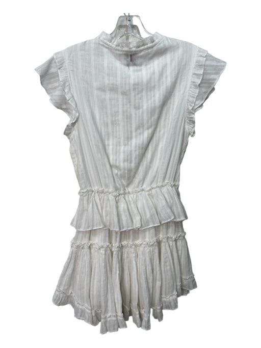 Misa Size S Cream White Cotton Ruffle Cap Sleeve Striped Metallic Thread Dress Cream White / S