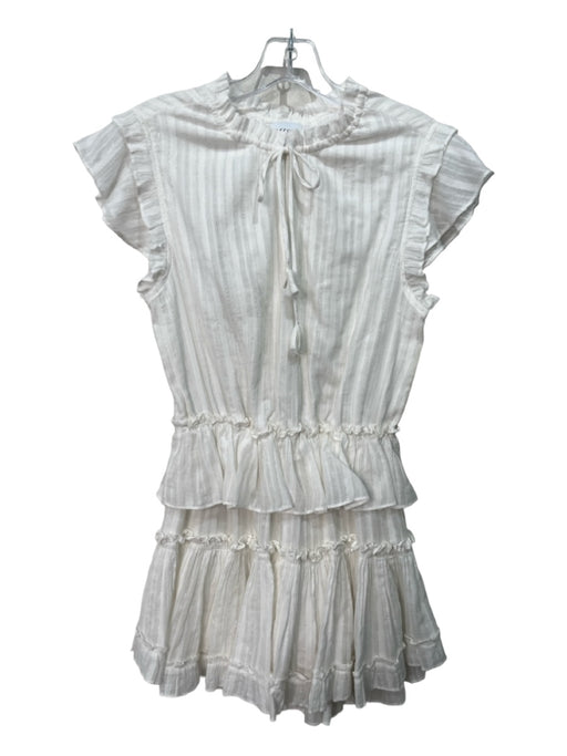 Misa Size S Cream White Cotton Ruffle Cap Sleeve Striped Metallic Thread Dress Cream White / S