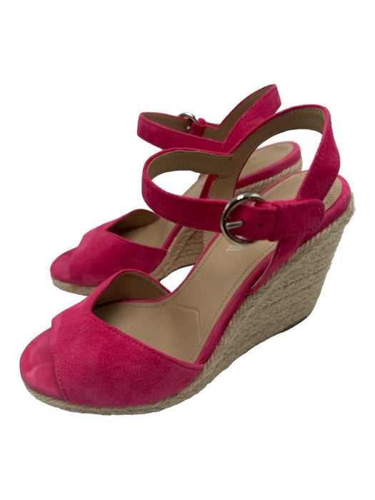 Prada Shoe Size 37 Hot pink Suede Raffia Ankle Strap Peep Toe Wedges Hot pink / 37