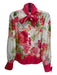 Marc Jacobs Size 0 White, Green & Pink Silk Abstract Floral Tie Neck Top White, Green & Pink / 0