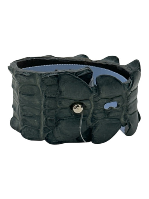No Brand Blue Gray Crocodile Leather Wide Cuff Bracelet Blue Gray