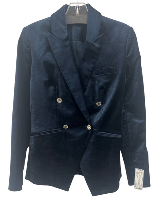 Elie Tahari Size XS Navy Blue Cotton Blend Velvet Crystal Buttons Blazer Jacket Navy Blue / XS