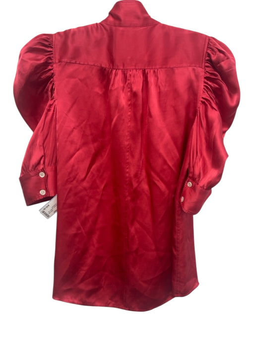 Frame Size XS Salmon Pink Silk 1/2 Sleeve Button Up Puff Shoulder Satin Top Salmon Pink / XS