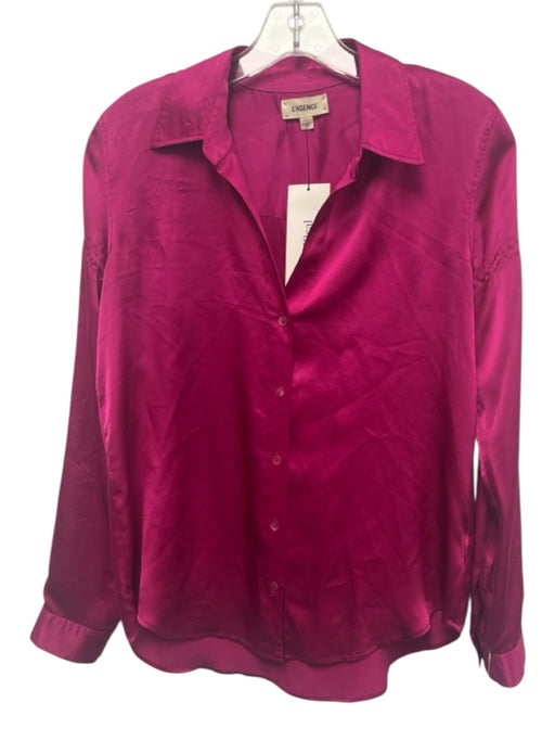 L'agence Size XS Fuchsia Pink Silk Long Sleeve Button Up Collared Shirt Top Fuchsia Pink / XS
