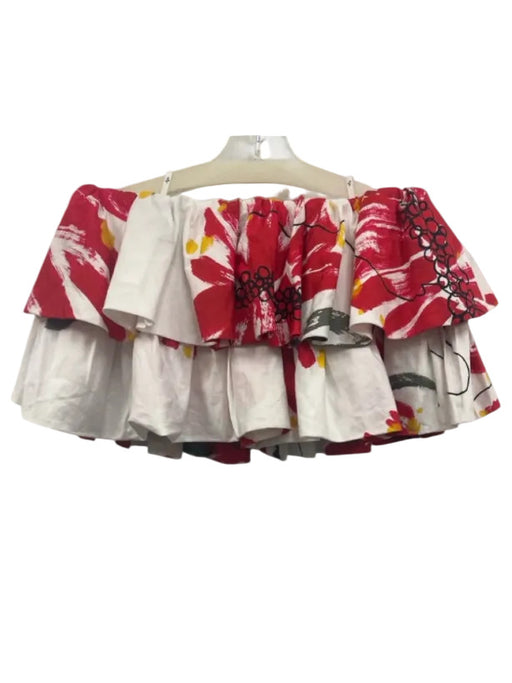 Aje Size 6 White, Red & Yellow Cotton Off Shoulder Brush Strokes Ruffle Crop Top White, Red & Yellow / 6