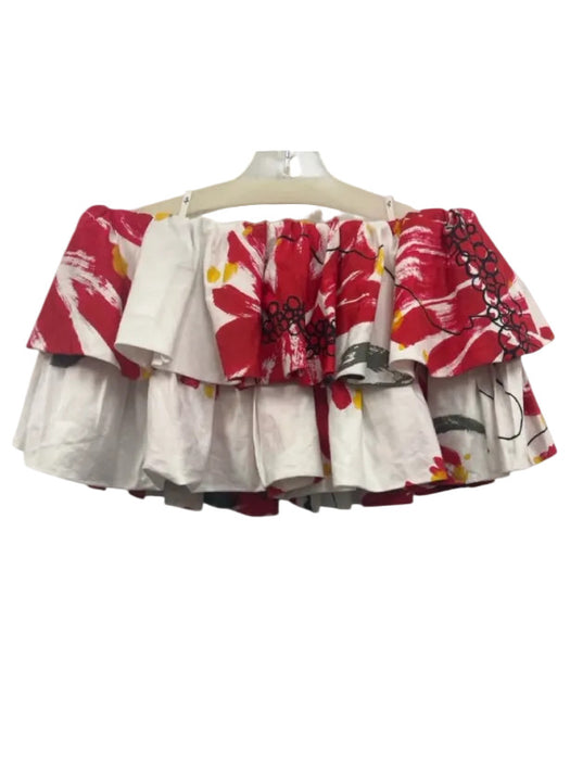 Aje Size 6 White, Red & Yellow Cotton Off Shoulder Brush Strokes Ruffle Crop Top White, Red & Yellow / 6