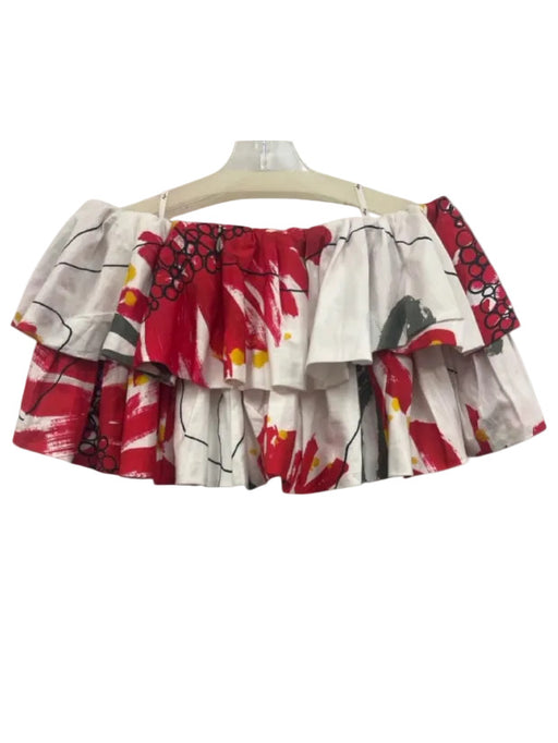 Aje Size 6 White, Red & Yellow Cotton Off Shoulder Brush Strokes Ruffle Crop Top White, Red & Yellow / 6