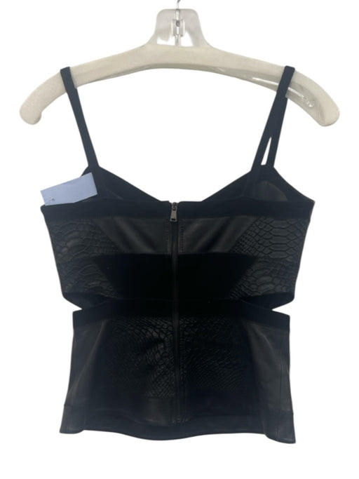 Ramy Brook Size 0 Black Lamb leather Sleeveless Snake Detail Cutout Back Zip Top Black / 0