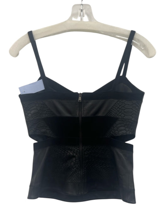 Ramy Brook Size 0 Black Lamb leather Sleeveless Snake Detail Cutout Back Zip Top Black / 0
