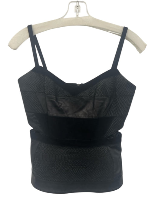 Ramy Brook Size 0 Black Lamb leather Sleeveless Snake Detail Cutout Back Zip Top Black / 0
