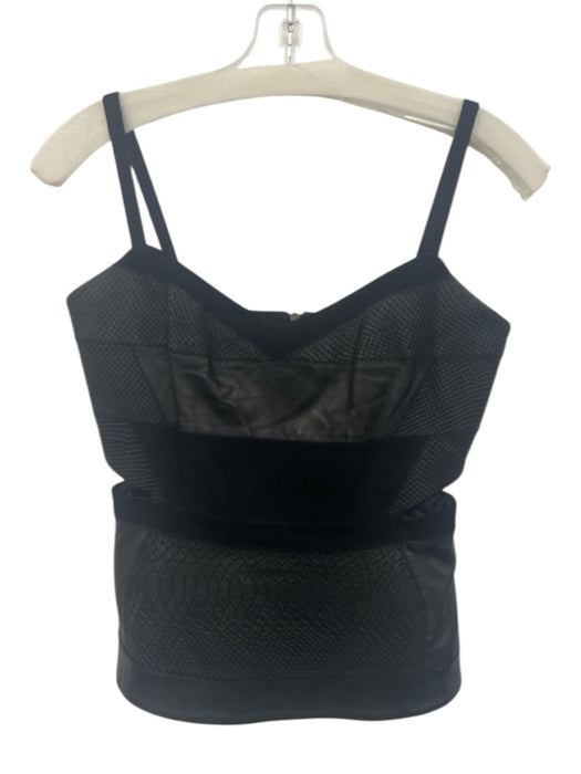 Ramy Brook Size 0 Black Lamb leather Sleeveless Snake Detail Cutout Back Zip Top Black / 0