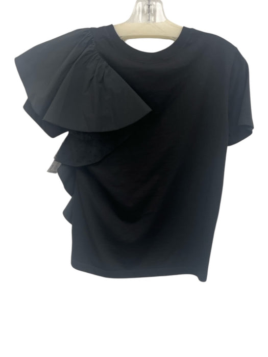 Red Valentino Size XS Black Cotton Short Sleeve Ruffle Detail Asymmetric Top Black / XS