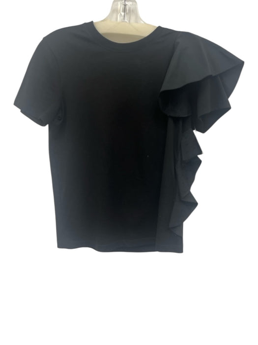 Red Valentino Size XS Black Cotton Short Sleeve Ruffle Detail Asymmetric Top Black / XS