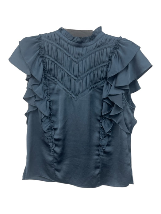 Veronica Beard Size 2 Slate Blue Polyester Ruffle Cap Sleeve Keyhole Back Top Slate Blue / 2