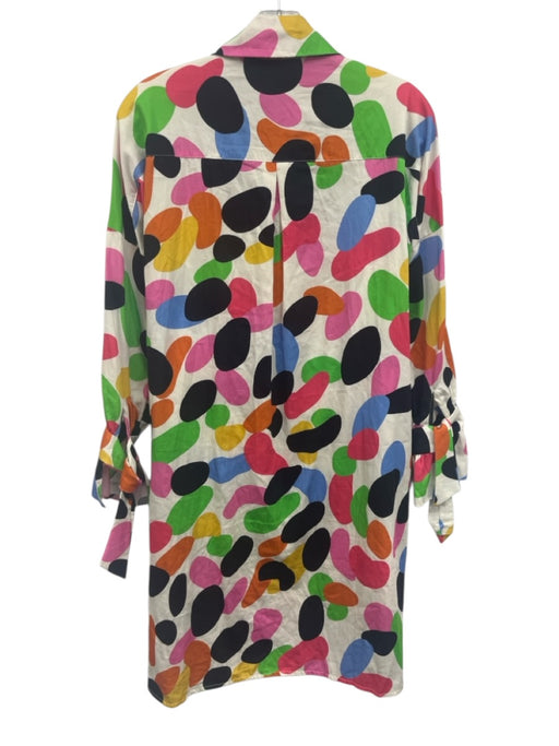 PatBo Size 2 White & Multi Cotton Abstract Print Button Front Long Sleeve Dress White & Multi / 2