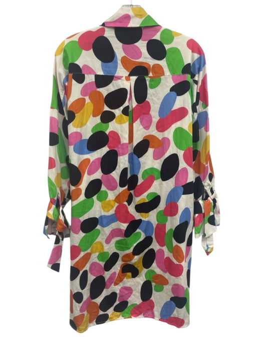 PatBo Size 2 White & Multi Cotton Abstract Print Button Front Long Sleeve Dress White & Multi / 2