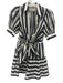 Farm Rio Size XXS Cream White & Black Cotton Striped Short Puff Sleeve Dress Cream White & Black / XXS
