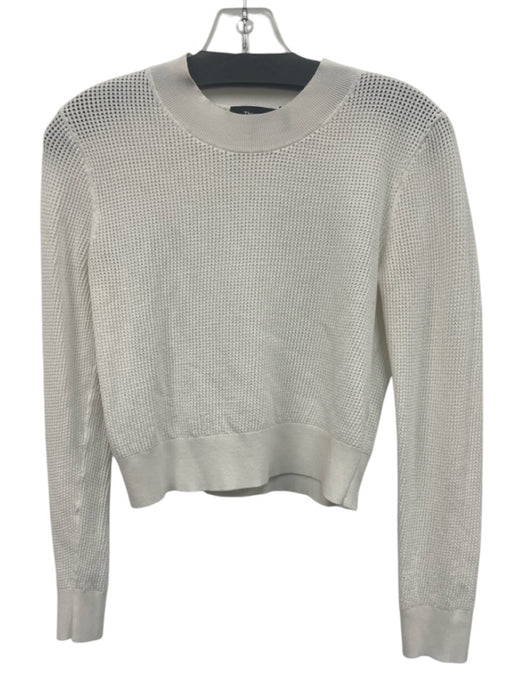 Theory Size P White Viscose Blend Open Knit Long Sleeve Ribbed Hem Sweater White / P
