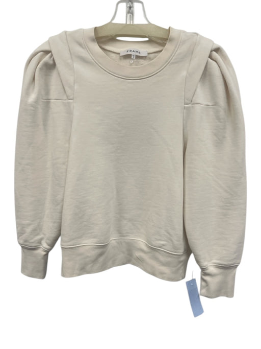 Frame Size XS Cream White Cotton Blend Long Balloon Sleeve Crew Neck Sweater Cream White / XS
