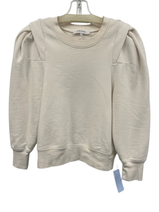 Frame Size XS Cream White Cotton Blend Long Balloon Sleeve Crew Neck Sweater Cream White / XS