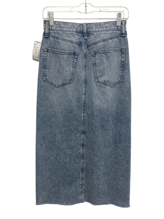 Rag & Bone Size 24 Medium Wash Cotton Front Slit Raw Edge Midi Skirt Medium Wash / 24