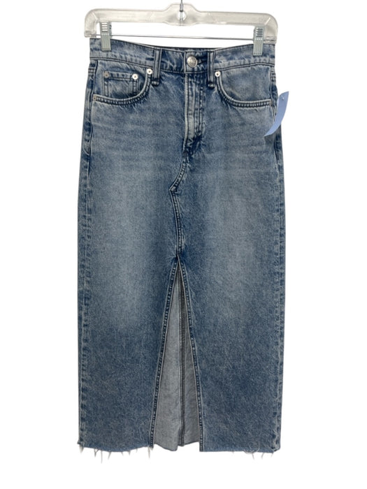 Rag & Bone Size 24 Medium Wash Cotton Front Slit Raw Edge Midi Skirt Medium Wash / 24