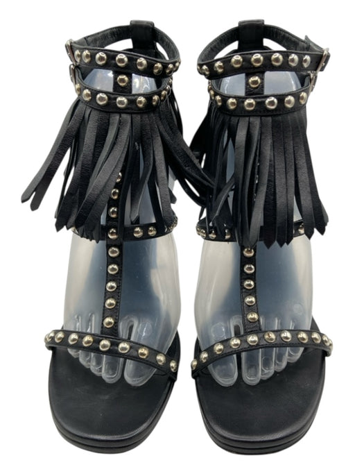 Saint Laurent Shoe Size 40.5 Black black & white stone Studded Fringe Sandals Black / 40.5