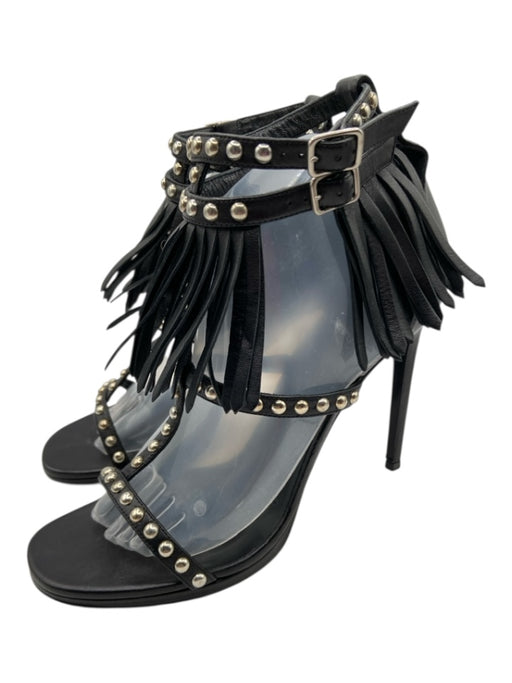 Saint Laurent Shoe Size 40.5 Black black & white stone Studded Fringe Sandals Black / 40.5