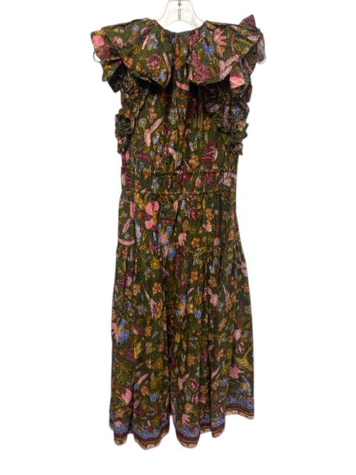 Ulla Johnson Size 2 Green, Pink, Blue Cotton Ruffle Cap Sleeve Floral Dress Green, Pink, Blue / 2