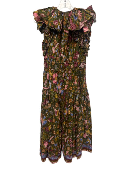 Ulla Johnson Size 2 Green, Pink, Blue Cotton Ruffle Cap Sleeve Floral Dress Green, Pink, Blue / 2