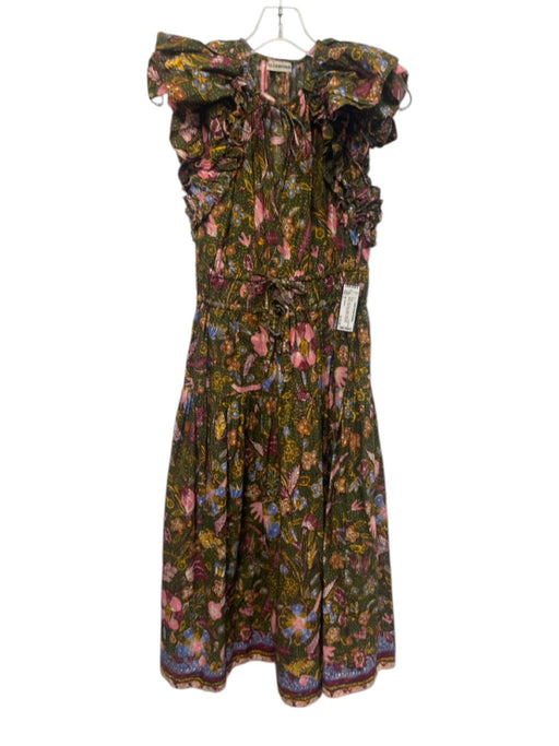 Ulla Johnson Size 2 Green, Pink, Blue Cotton Ruffle Cap Sleeve Floral Dress Green, Pink, Blue / 2