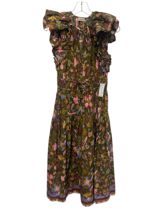 Ulla Johnson Size 2 Green, Pink, Blue Cotton Ruffle Cap Sleeve Floral Dress Green, Pink, Blue / 2