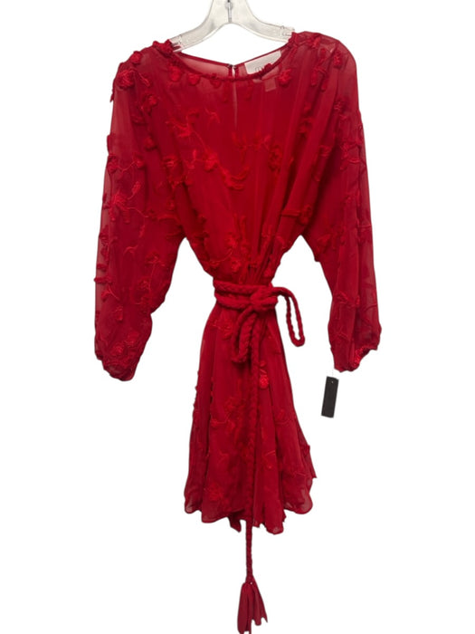Mare Mare Size Small Red Polyester Blend Long Sleeve Floral Embroidery Dress Red / Small