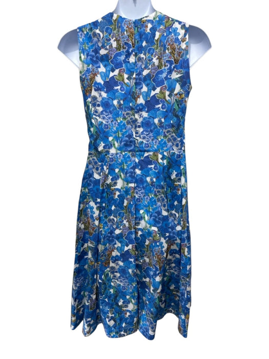 Marni Size 46 Blue, White, Multi Cotton floral print Sleeveless V Neck Dress Blue, White, Multi / 46
