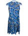 Marni Size 46 Blue, White, Multi Cotton floral print Sleeveless V Neck Dress Blue, White, Multi / 46