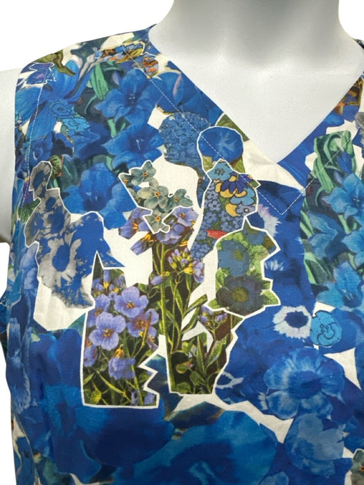 Marni Size 46 Blue, White, Multi Cotton floral print Sleeveless V Neck Dress Blue, White, Multi / 46