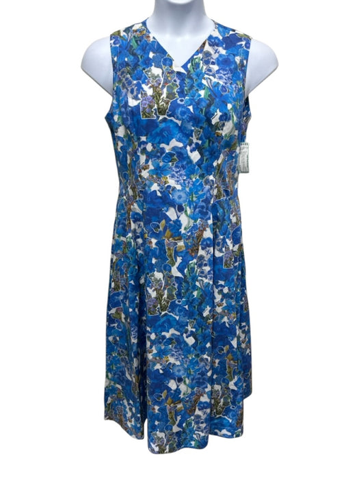 Marni Size 46 Blue, White, Multi Cotton floral print Sleeveless V Neck Dress Blue, White, Multi / 46