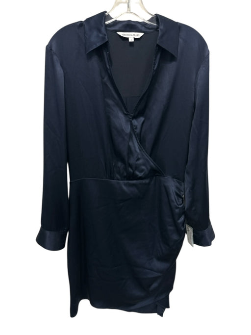 Veronica Beard Size 10 Navy Blue Silk Long Sleeve V Neck Collar Side Zip Dress Navy Blue / 10