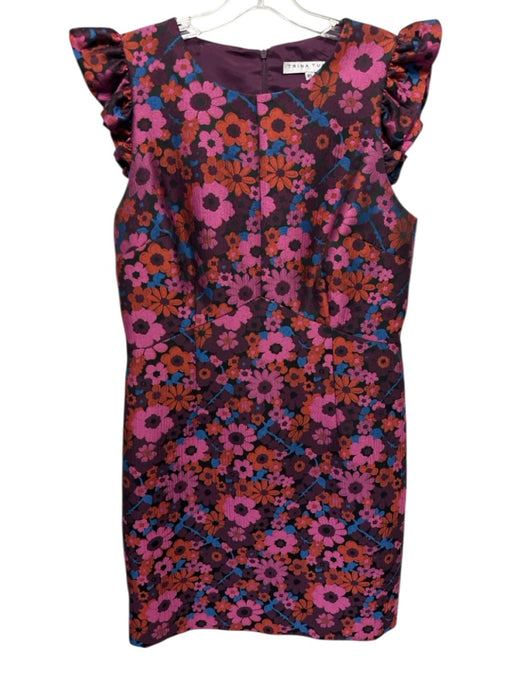 Trina Turk Size 10 Purple, Pink, Multi Polyester floral print Back Zip Dress Purple, Pink, Multi / 10