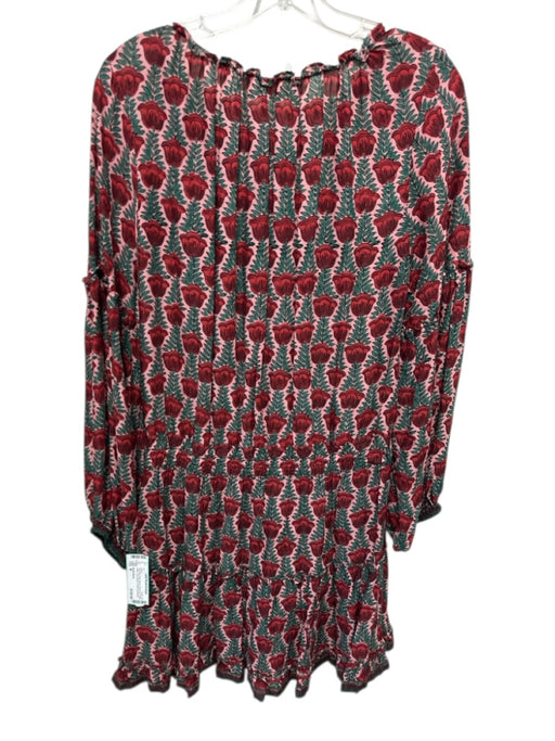 Natalie Martin Size M Pink, Red, Multi Rayon Rose Print Ruffle Detail Dress Pink, Red, Multi / M