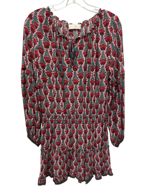 Natalie Martin Size M Pink, Red, Multi Rayon Rose Print Ruffle Detail Dress Pink, Red, Multi / M