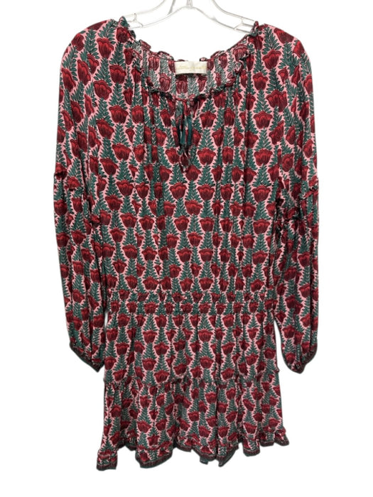 Natalie Martin Size M Pink, Red, Multi Rayon Rose Print Ruffle Detail Dress Pink, Red, Multi / M