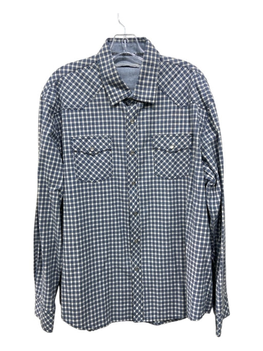 James Campbell NWT Size L Blue & White Cotton Blend Plaid Long Sleeve Shirt L