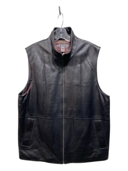 5/48 Size L Black Leather Solid Zip UP Men's Vest L