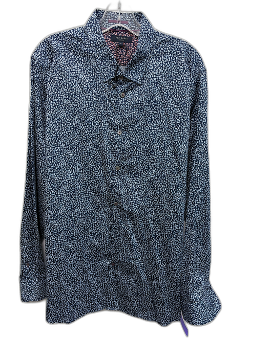 Ted Baker Size 6 Blue & White Cotton Abstract Button Up Men's Long Sleeve Shirt Blue & White / 6