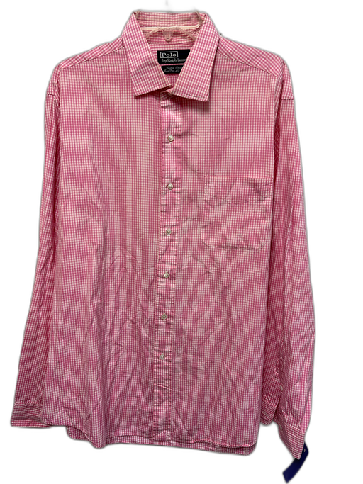 Polo Size XL Pink & White Cotton Gingham Button Up Men's Long Sleeve Shirt Pink & White / XL