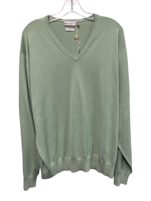 Peter Millar Size L Green Cotton Solid V Neck Men's Sweater Green / L